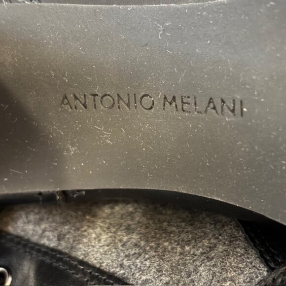 NWOB Antonio Melani Black/Gray Leather & Fabric High Heel Lug Sole Ankle Bootie - Picture 9 of 12